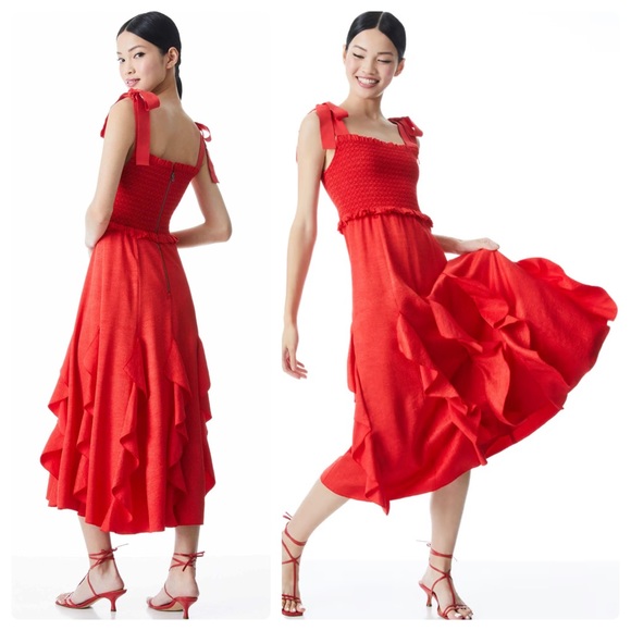 ALICE + OLIVIA Jocelyn Tie Shoulder Midi Dress - Picture 1 of 10